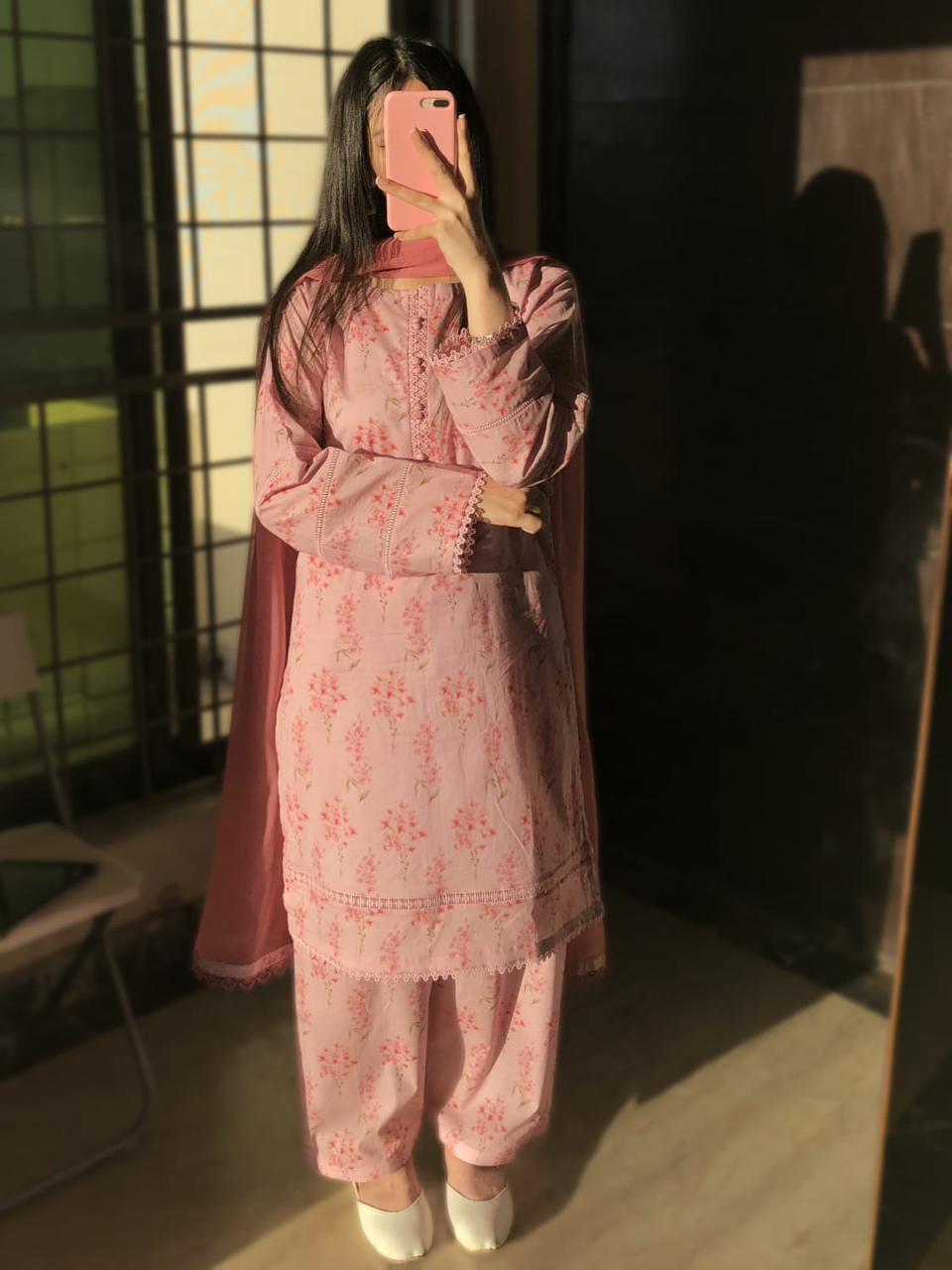 3 Piece - Lawn Printed Dress With Shalwar - 061