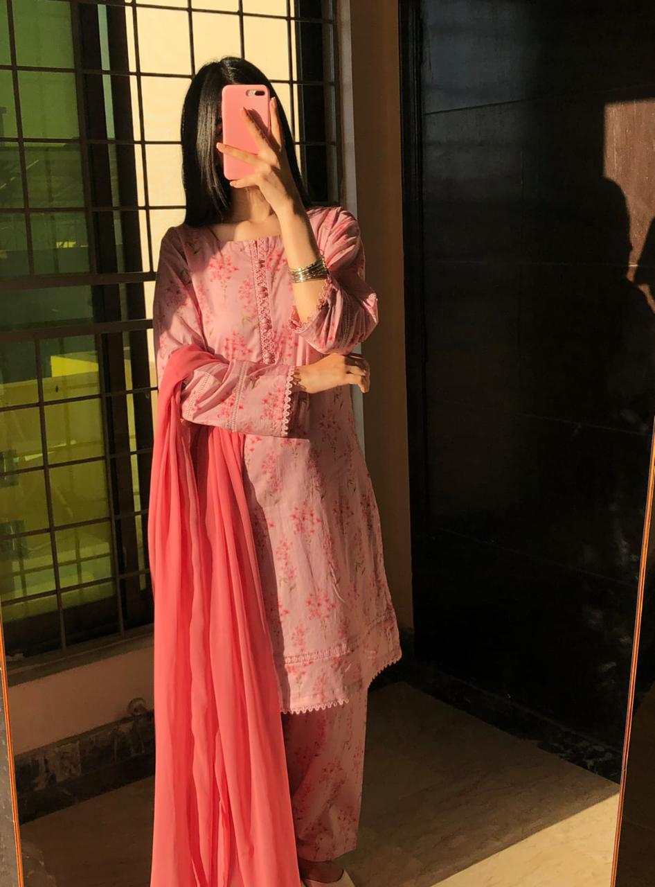 3 Piece - Lawn Printed Dress With Shalwar - 061