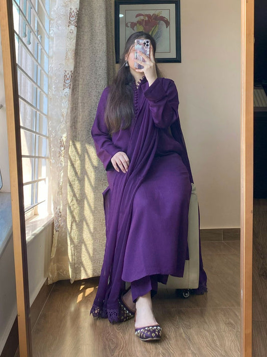 3 PIECE – LAWN PURPLE DRESS- 056