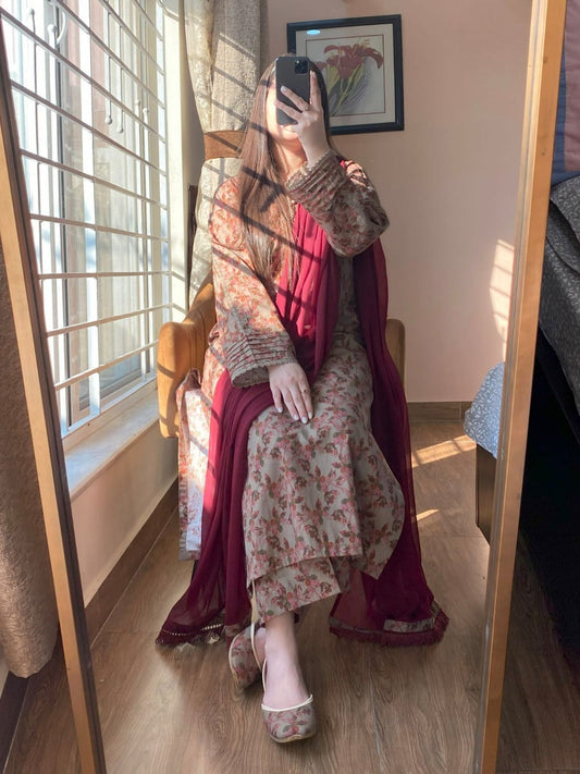 3 Piece - Lawn Printed Dress - 058