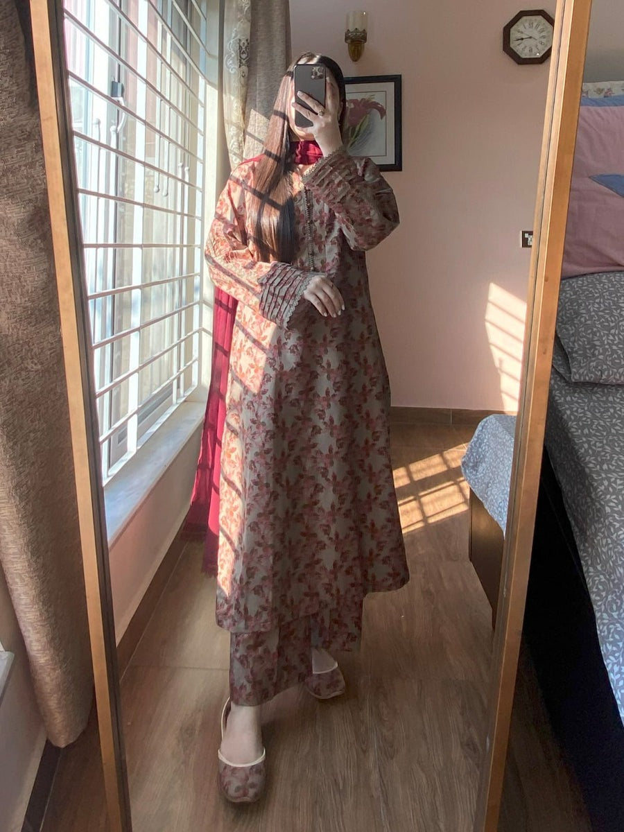 3 Piece - Lawn Printed Dress - 058