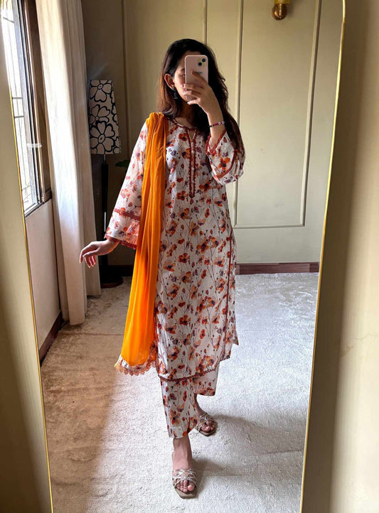 3 Piece - Lawn Printed Stitched Dress -52