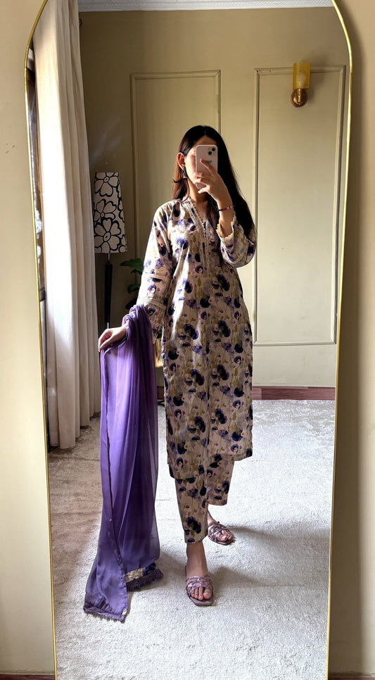 3 Piece - Lawn Printed Stitched Dress - 53