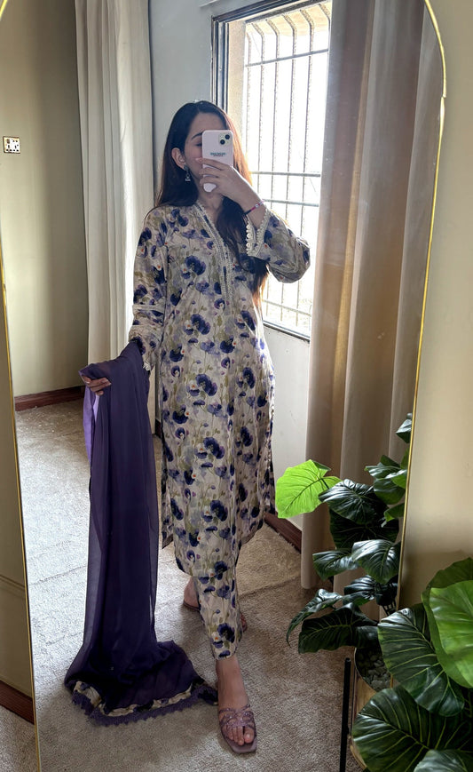 3 Piece - Lawn Printed Stitched Dress - 53